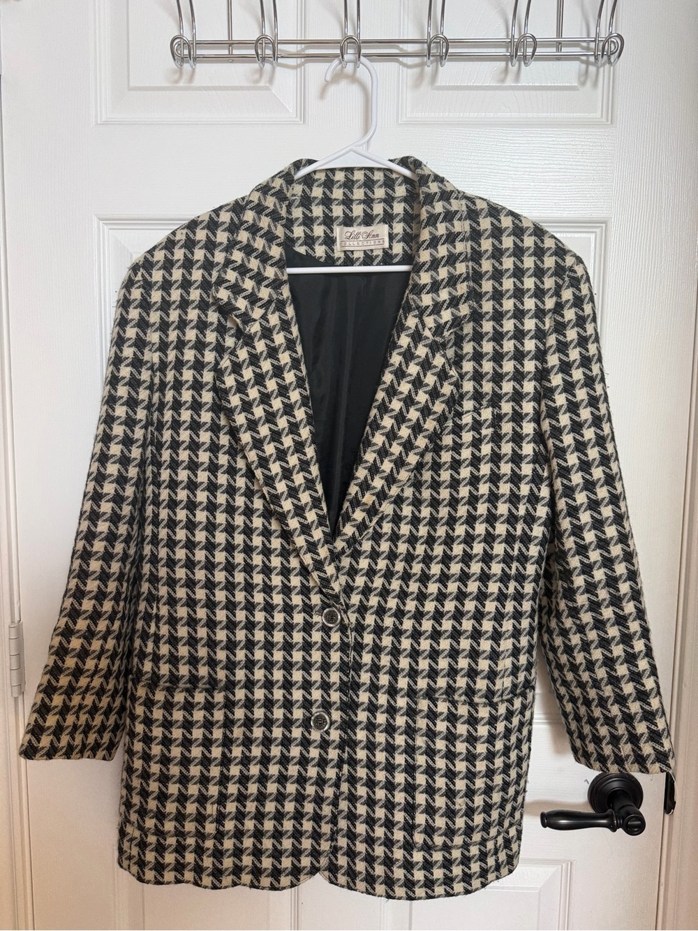 Vintage Lilli Ann Collections Union Made Houndstooth Wool Blazer, Size Large